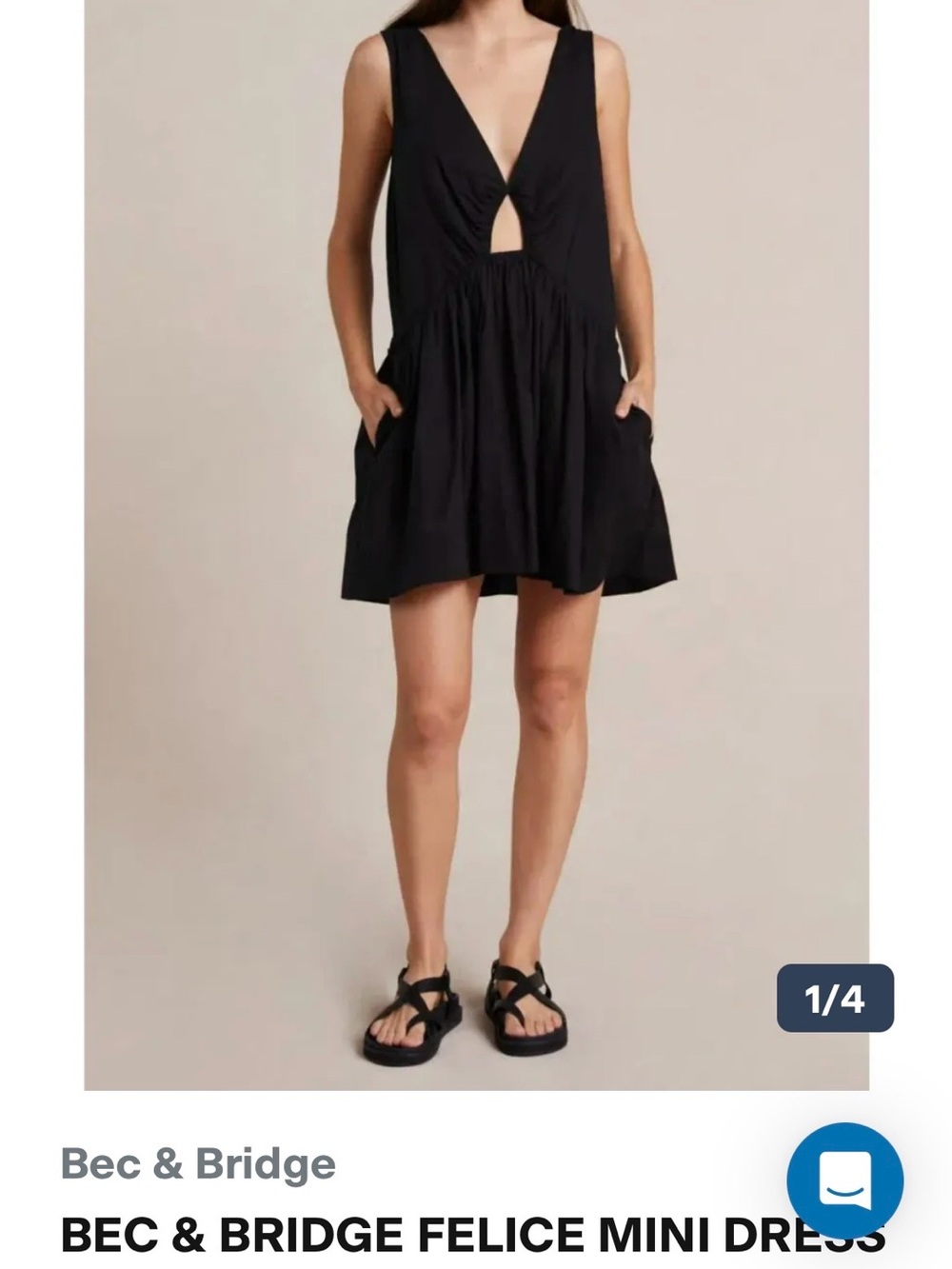 bec + bridge Black Felice Deep-V Mini Dress